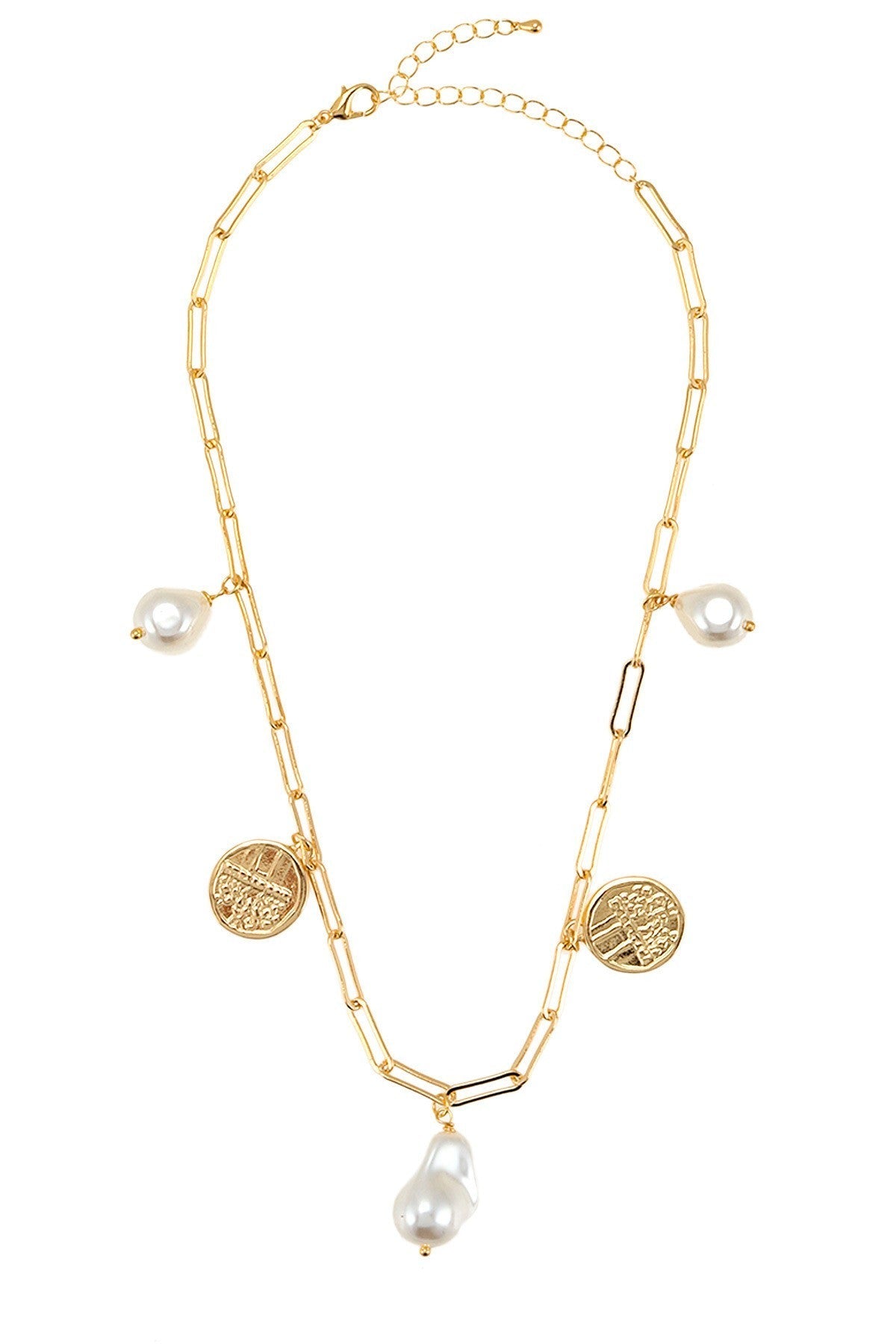 Pearl and Coin Charm Chain Necklace