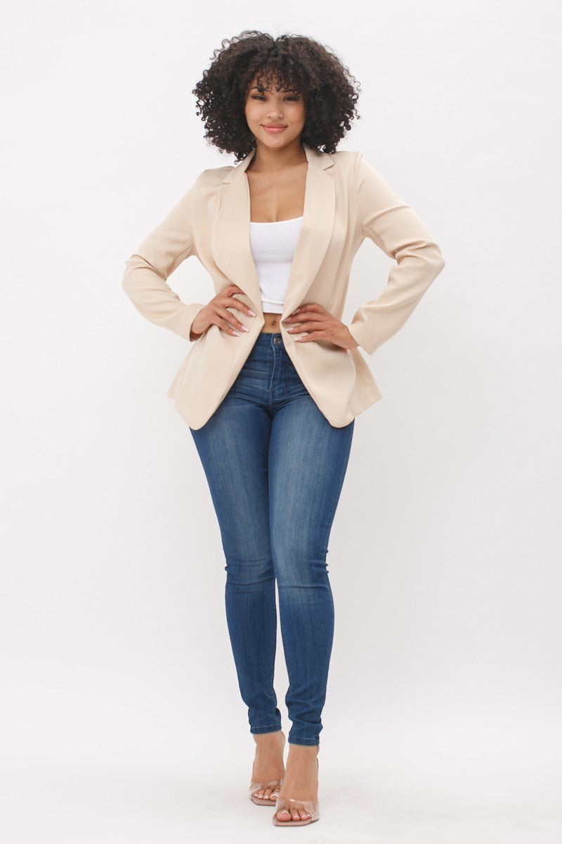 Shelby  Slit Long Sleeve Collared Blazer