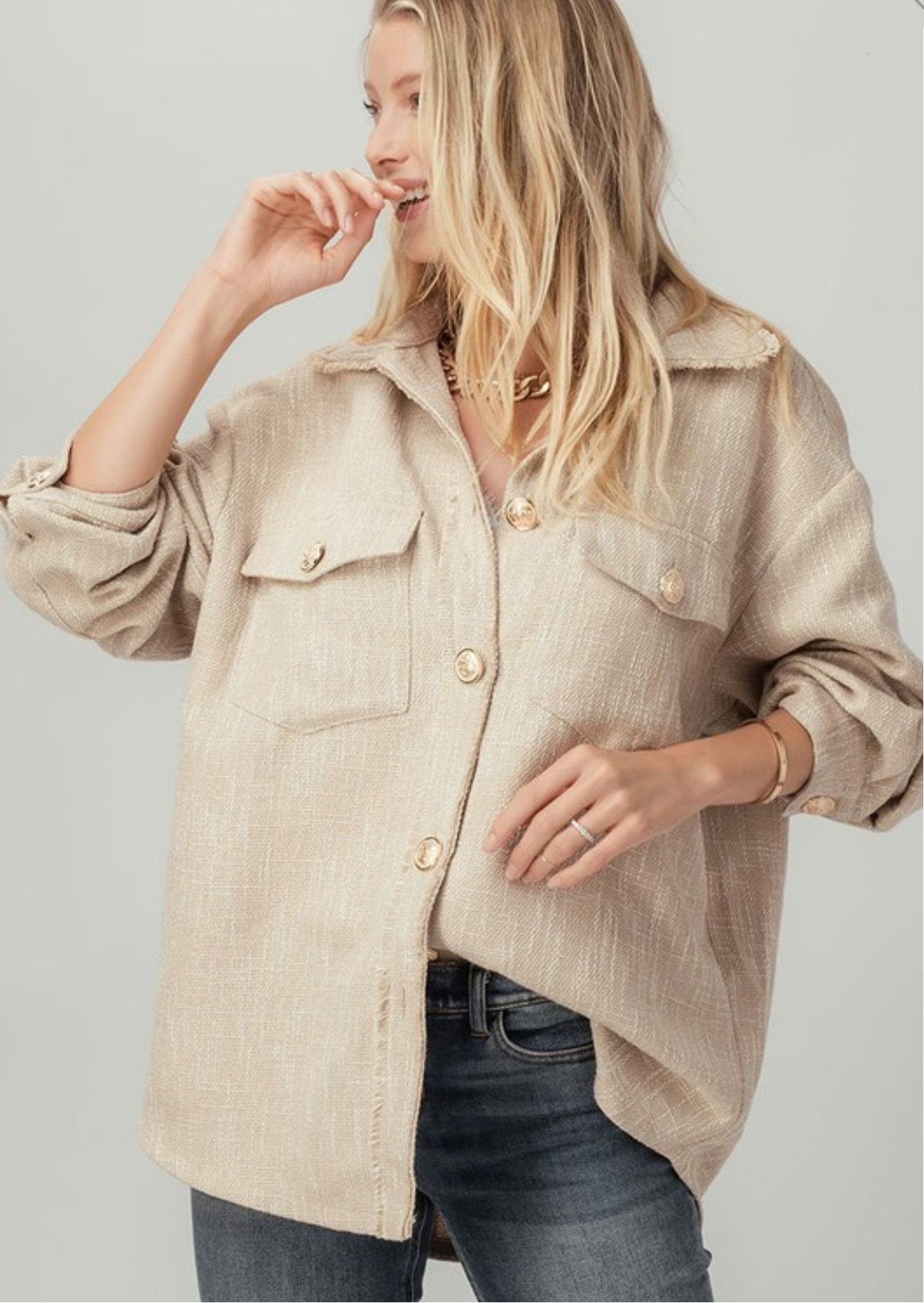 Fall Oversized tweed jacket solid