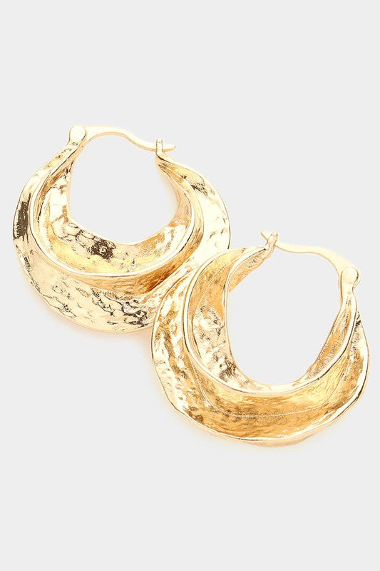 Abstract Metal Hoop Pin Catch Earrings